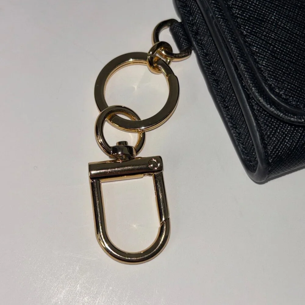 Tory Burch Emerson Flap Card Case Key Ring Coin Pouch Wallet Black . Saffiano l - Picture 3 of 6